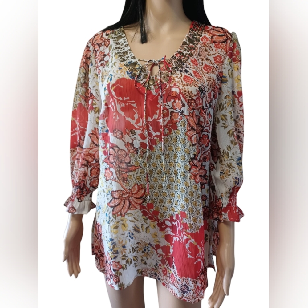 Travel Smith Floral Sheer Top Women's Medium